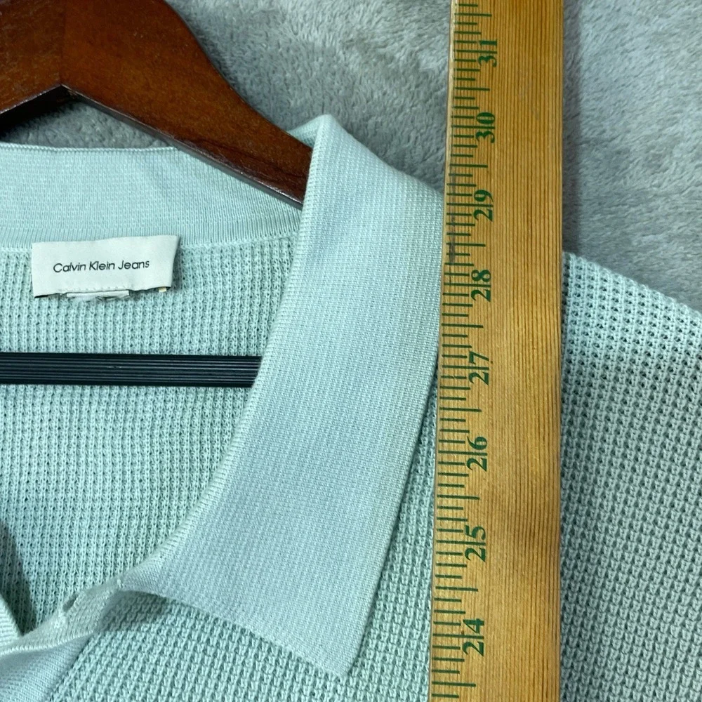 NWOT Calvin Klein Jeans Waffle Knit Sweater Polo Shirt Men's 2XL Green Cotton